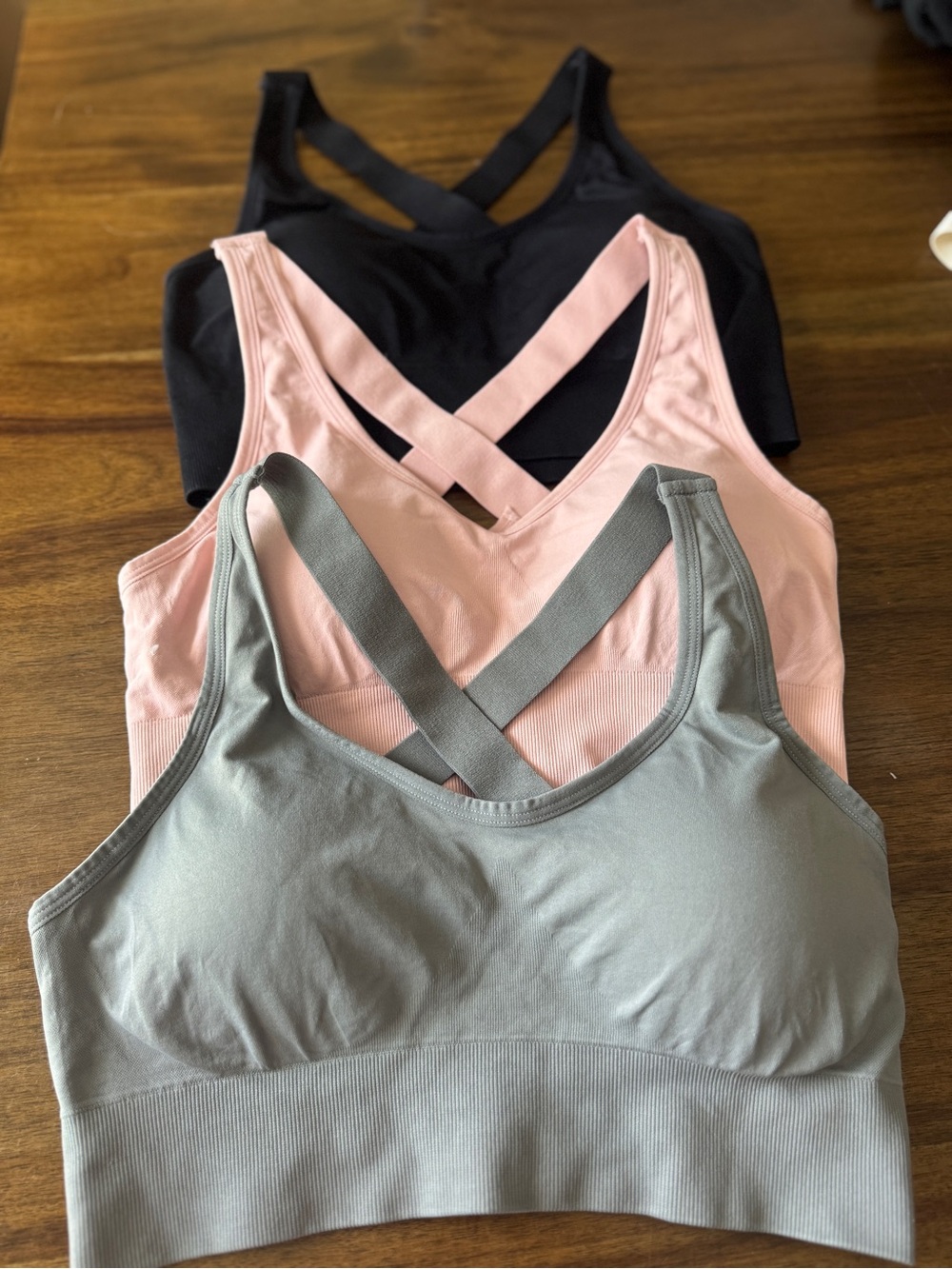 Women's Seamless Crisscross Bralette - Black, Blush Pink & Gray
